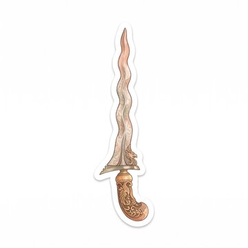 Watercolor sticker illustration of traditional Indonesian keris cultural artifact