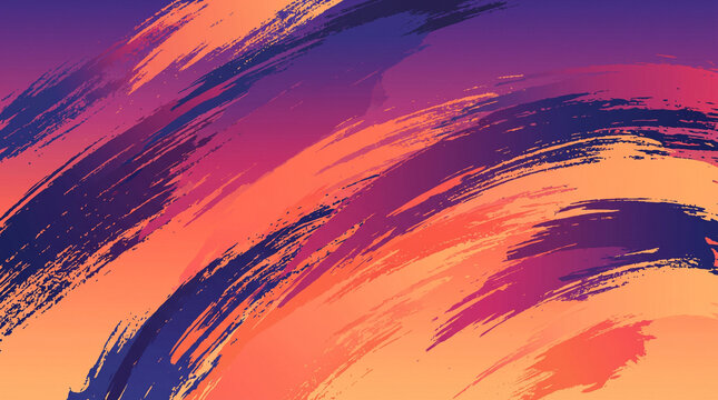 Vibrant digital painting featuring sweeping brush strokes in bright orange and deep blue colors