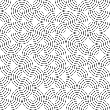 Seamless monochrome pattern of dashed line arcs as isolated element