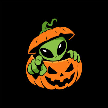 allien pumpkin halloween vector