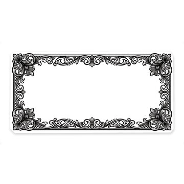 Black and white ornate vintage rectangular label frame with floral flourishes floral flourish rectangular borde