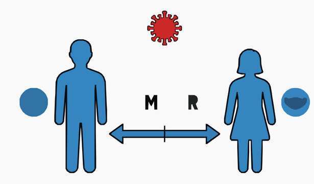 Social distancing illustration with people keeping a safe distance from each other and virus