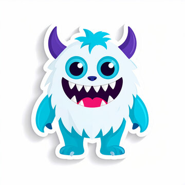 little cute blue and white monsters with two horns isolate in white background