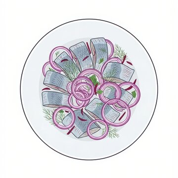 Silver fish fillet pieces topped with thin purple onion rounds