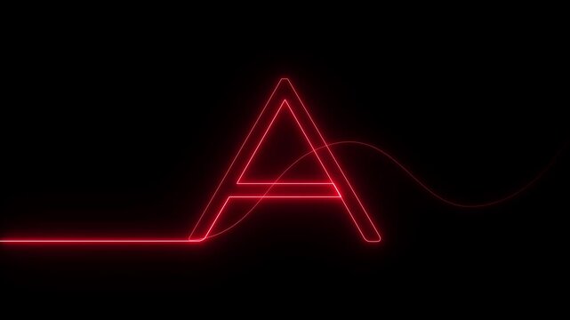 Luminous letter A outline glowing in blue continuous line showing alphabet character typography symbol on minimalist black backdrop