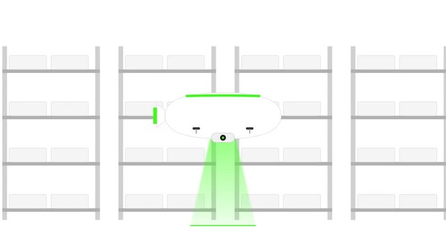Automated Aerial Inventory Audit Blimp Drone Scanning Warehouse Racking