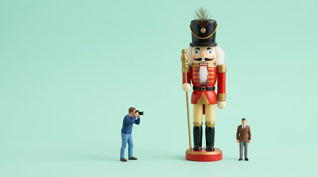 巨大なくるみ割り人形を撮影するミニチュア写真家