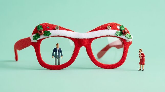 巨大なクリスマスメガネとミニチュア人形