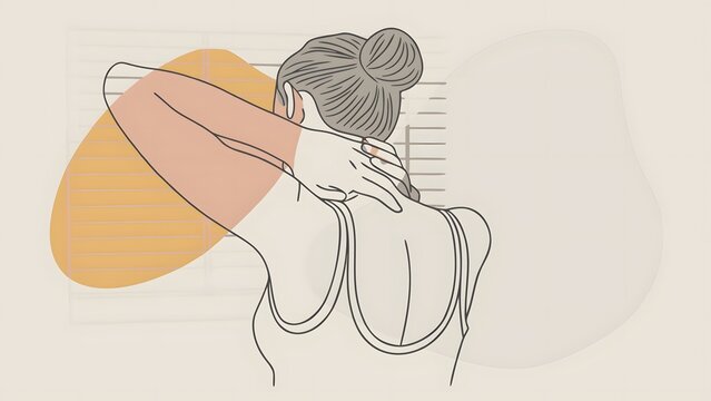 Neck stretch and shoulder flexibility exercise. Physical therapy and posture correction. Woman stretching her neck and arms behind her back