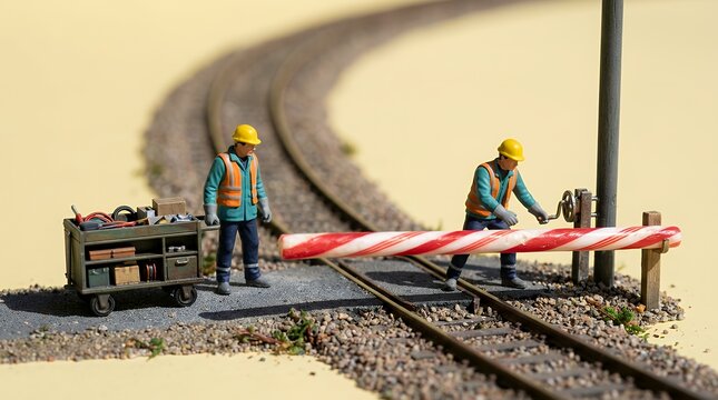 キャンディケインの踏切と作業員