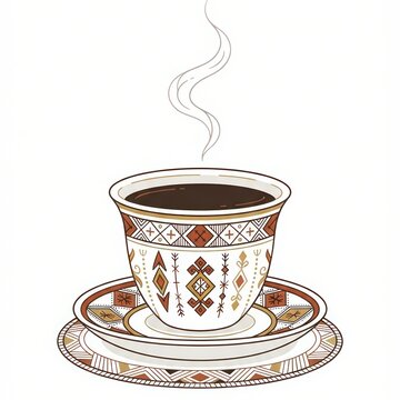 Ethiopian coffee ceremony cup of buna, front view at eye level graphic illustration