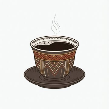 Birthplace of coffee celebrated in one cup, drawn in clean lines