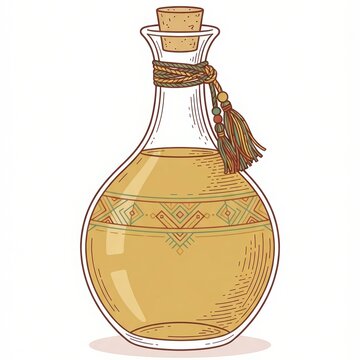 Traditional tej house menu art of a single vessel on a clean white page