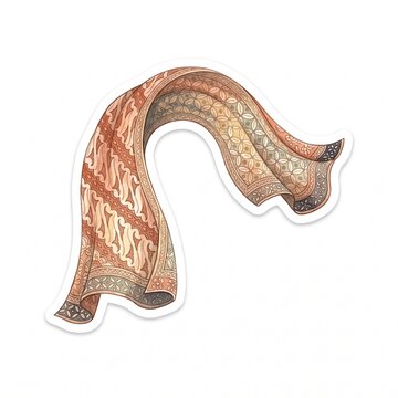 Watercolor sticker illustration of traditional Indonesian dance scarf selendang
