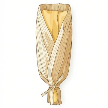 Tamale peruano wrapped in a corn husk, top-down flat-lay vector illustration