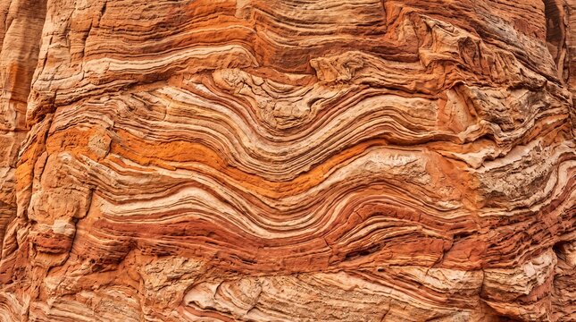 Layered red sandstone rock texture with wavy orange and cream strata