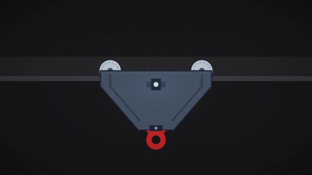 Industrial Steel Girder Trolley Clamp with Rolling Wheels and Red Suspension Eye