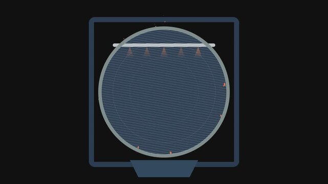 Automated Self-Cleaning Wedge-Wire Rotary Drum Water Screen Motion Graphic in Stainless Steel and Coral