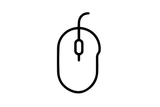 Computer mouse icon isolated on transparent background, simple line art vector illustration for digital technology interface design