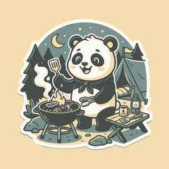 Cute Panda Grilling Food at Campsite © moh