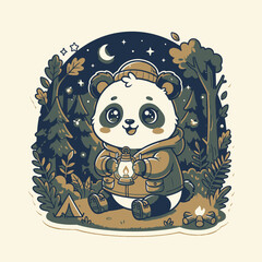 Cute Panda Camping Night Forest Lantern Tent © moh