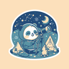 Cute Panda Gazing at Stars with Telescope © moh