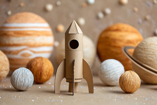 cardboard rocket on planet