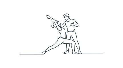 Fototapeta premium Dancing couple line drawing depicts graceful movement and partnership in performing arts.