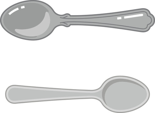 Two silver metal spoons in grayscale flat vector illustration style