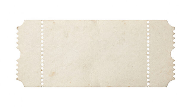 Blank vintage raffle ticket with perforated edges isolated on transparent background