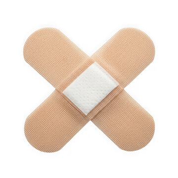 Adhesive bandage strip cross shaped isolated on white background for first aid concept