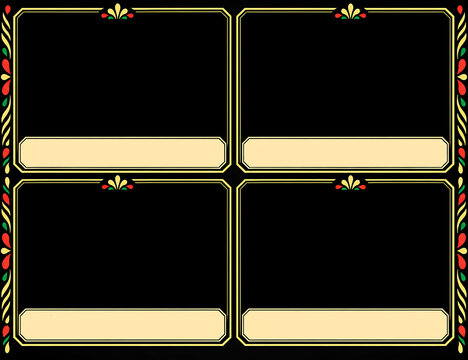 Four Black Panels with Gold Borders and Floral Corner Ornaments