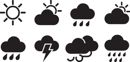 Obraz premium Climate Conditions and Seasonal Weather Vector Design and Illustration Featuring Wind Storm and Heavy Rain Icon Set