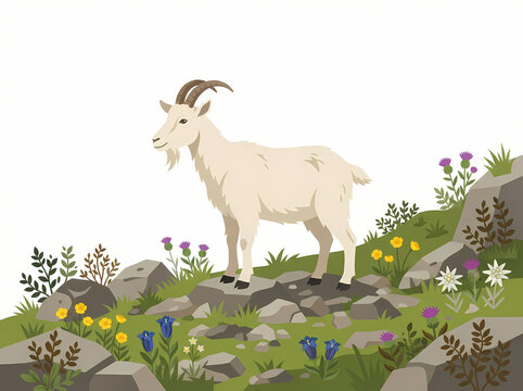 A majestic white mountain goat standing on a rocky terrain.