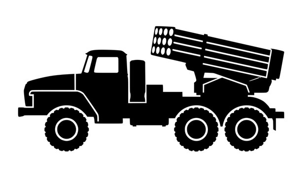 Multiple Rocket Launcher Vehicle Side Profile Black Silhouette