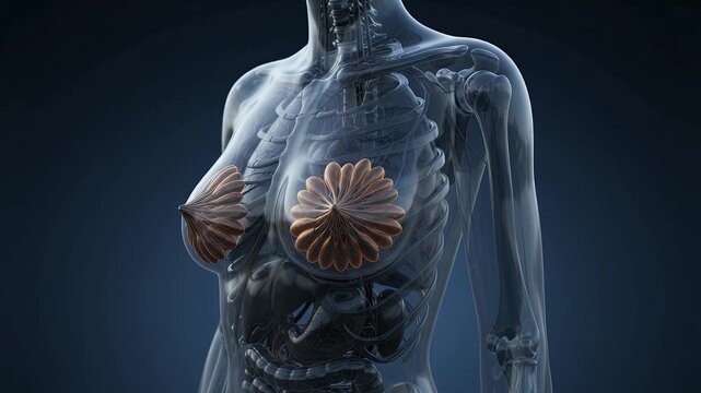 Human Female Breast Anatomy and Mammary Glands Medical Illustration