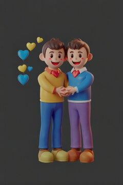 3D Cartoon Illustration of a Happy Gay Couple
