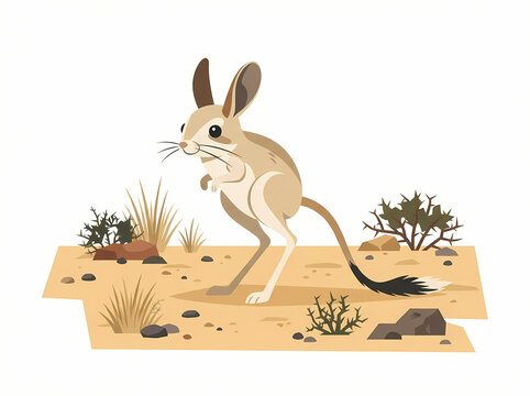 A cute jerboa standing in a desert environment illustration.