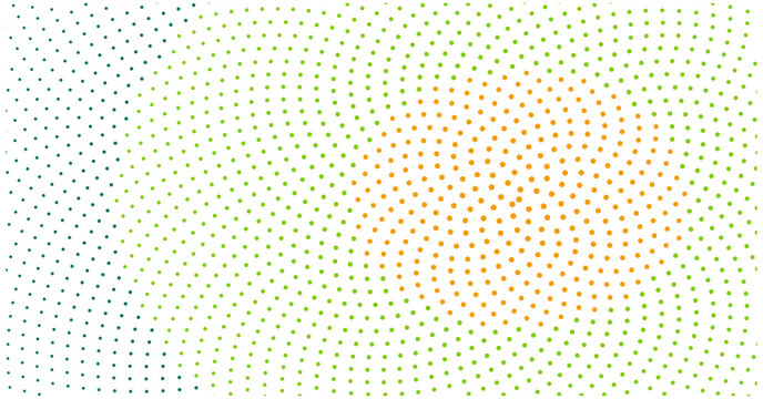 Abstract background with colorful dotted pattern in a swirling spiral design isolated on transparent background