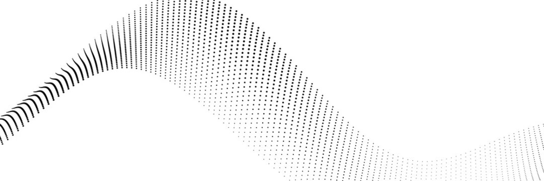 Abstract wave pattern made of small black dots on transparent background