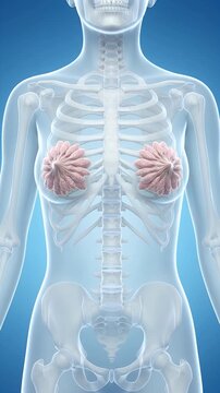 Female Breast Anatomy and Mammary Glands with Human Skeletal System