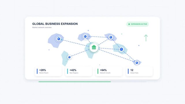 Global business expansion infographic sequence on white background