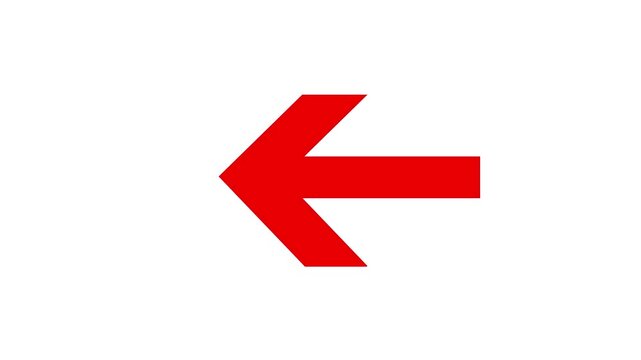 Minimalist Red Left Arrow Icon Animation on White Background, Direction, Navigation and Back Button Motion Graphic