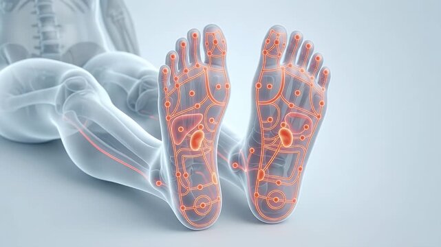 Human Foot Reflexology Anatomy and Nerve System Medical Illustration