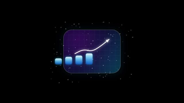 Animated financial growth charts with upward trending lines on a dark starry background