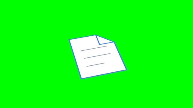 Animated document icon appearing and displaying text lines, rotating subtly on a vibrant green screen background, symbolizing data, information, and digital communication, for business presentations