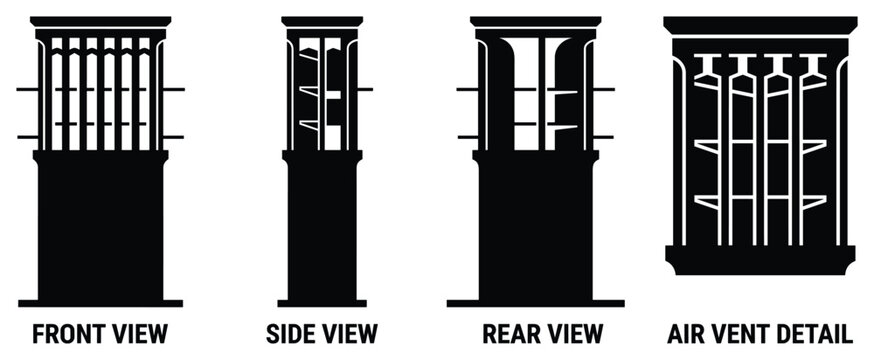 Architectural windcatcher tower for natural ventilation in hot climates.