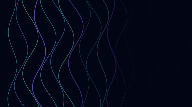 An ultra-premium 4K seamless 10-second abstract motion graphic. Features curated deep sea and bioluminescent color palettes, swaying vertical current strands, floating glowing plankton particles, addi