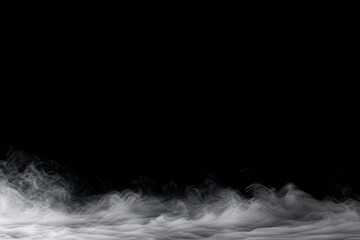 Fototapeta premium Low white fog along the bottom of a black background for cinematic product and luxury advertising.
