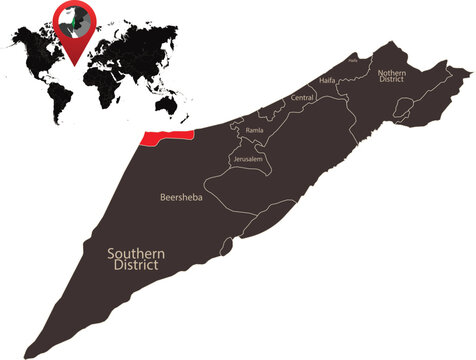 Vector map of gaza highlighting the Southern region